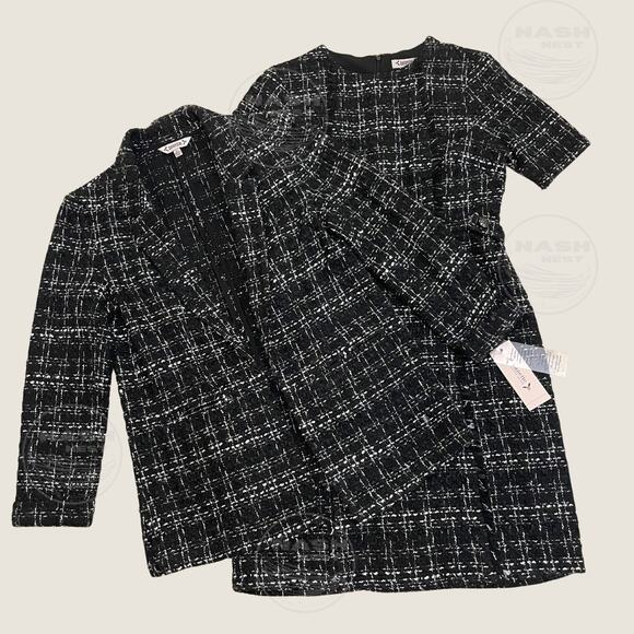 Nanette Lepore Tweed Blazer & Dress Set | Chanel Inspired, Career, Black White S - Picture 1 of 14